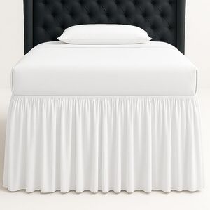 White Twin XL‎  Dorm Room Bed Skirt Cotton Split Corners Microfiber Long Skirt
